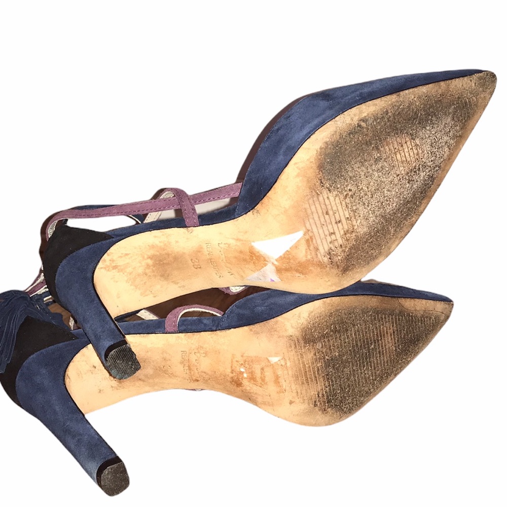 Boden Navy Purple Suede Point Toe Heel Tassel - Picture 7 of 16